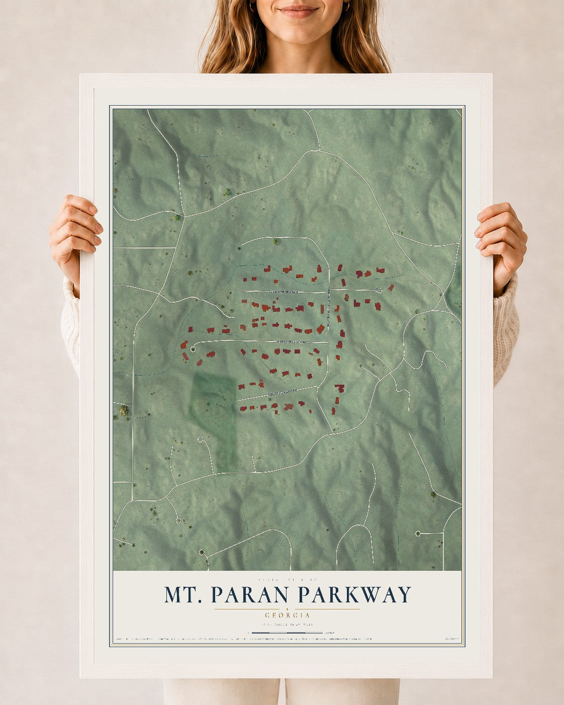 Mt. Paran Parkway, Georgia map print, 24" x 36" W/ White Ayous Wood Frame mockup