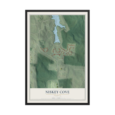 Niskey Cove, Georgia map print, 12" x 18" W/ Black Ayous Wood Frame mockup
