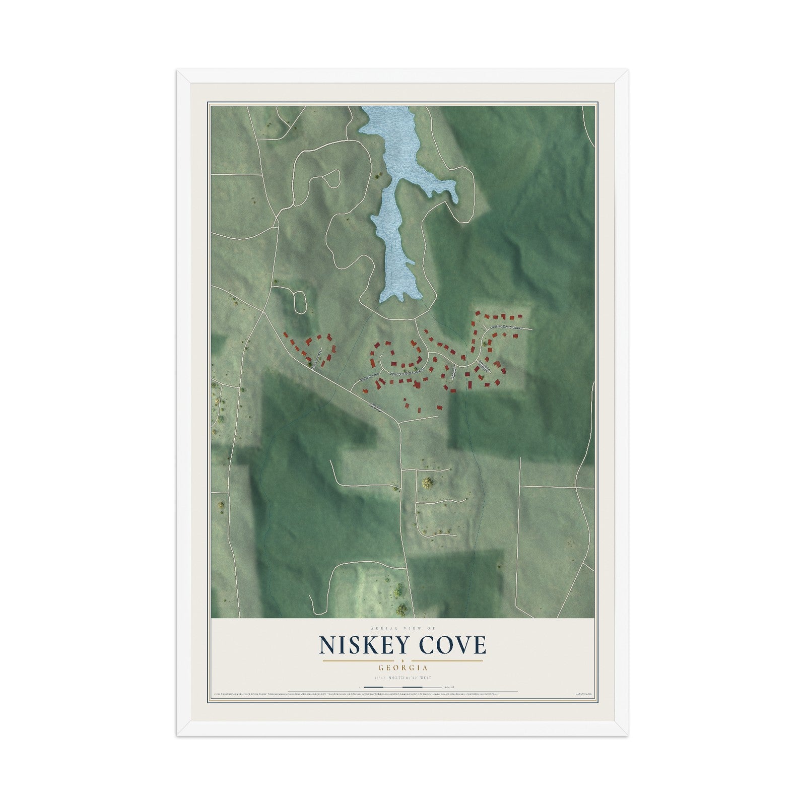 Niskey Cove, Georgia map print, 12" x 18" W/ White Ayous Wood Frame mockup