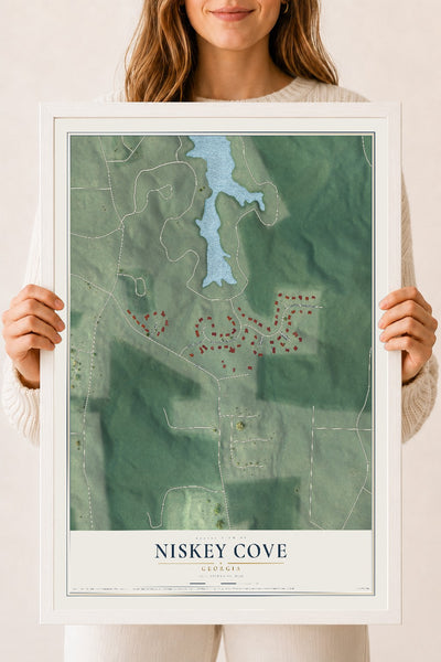 Niskey Cove, Georgia map print, 18" x 24" W/ White Ayous Wood Frame mockup