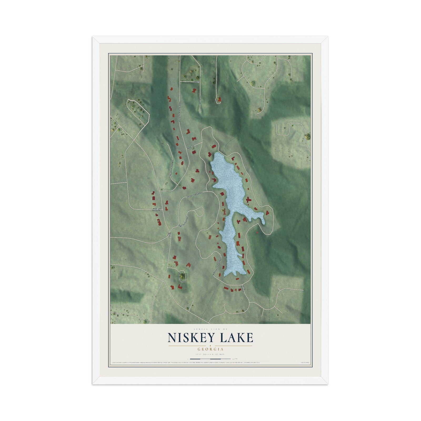 Niskey Lake, Georgia map print, 12" x 18" W/ White Ayous Wood Frame mockup