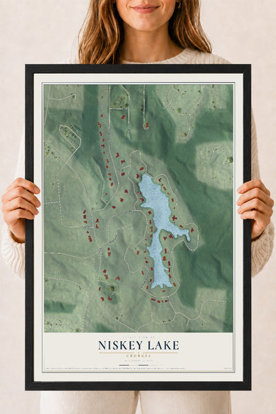 Niskey Lake, Georgia map print, 18" x 24" W/ Black Ayous Wood Frame mockup