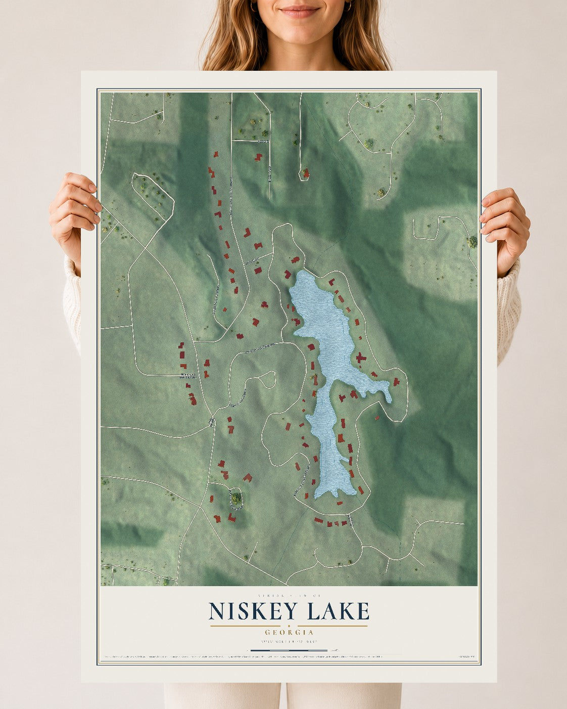 Niskey Lake, Georgia map print, 24" x 36" Archival Matte Print mockup