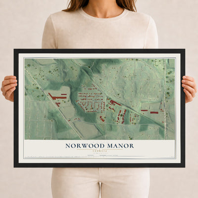 Norwood Manor, Georgia map print, 12" x 18" W/ Black Ayous Wood Frame mockup