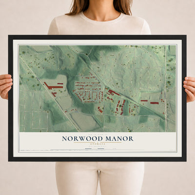 Norwood Manor, Georgia map print, 18" x 24" W/ Black Ayous Wood Frame mockup