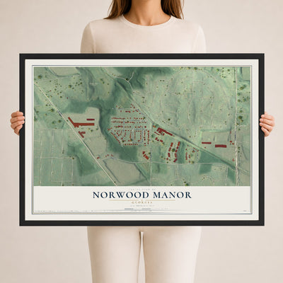 Norwood Manor, Georgia map print, 24" x 36" W/ Black Ayous Wood Frame mockup