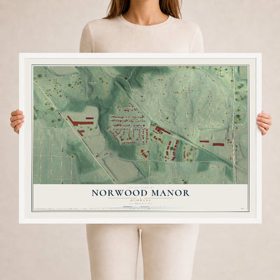 Norwood Manor, Georgia map print, 24" x 36" W/ White Ayous Wood Frame mockup