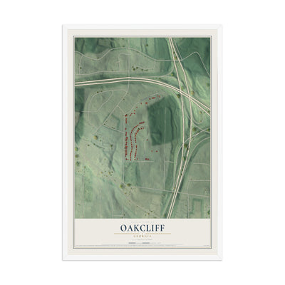 Oakcliff, Georgia map print, 12" x 18" W/ White Ayous Wood Frame mockup