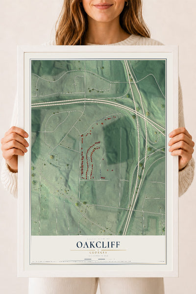 Oakcliff, Georgia map print, 18" x 24" W/ White Ayous Wood Frame mockup