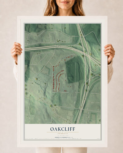 Oakcliff, Georgia map print, 24" x 36" W/ White Ayous Wood Frame mockup