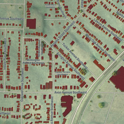 Close-up 1 of the Oakland City, Georgia map artwork