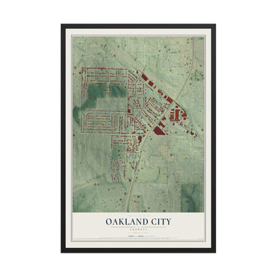 Oakland City, Georgia map print, 12" x 18" W/ Black Ayous Wood Frame mockup