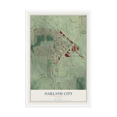 Oakland City, Georgia map print, 12" x 18" W/ White Ayous Wood Frame mockup