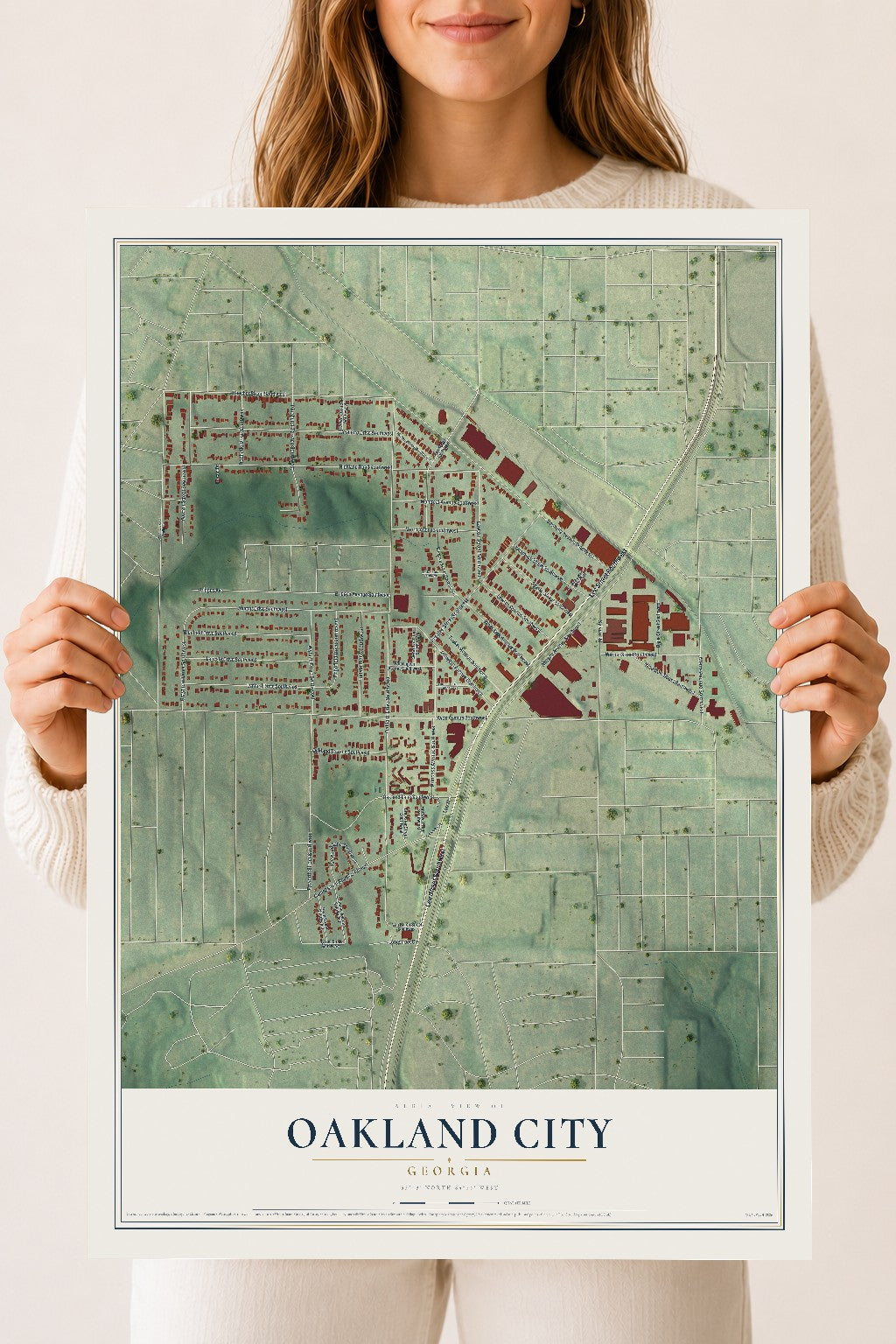 Oakland City, Georgia map print, 18" x 24" Archival Matte Print mockup