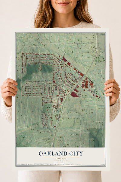 Oakland City, Georgia map print, 18" x 24" Archival Matte Print mockup