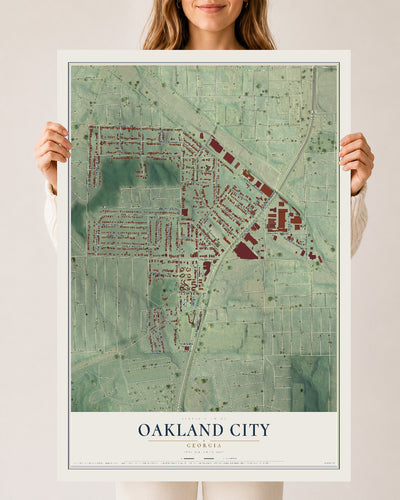 Oakland City, Georgia map print, 24" x 36" Archival Matte Print mockup