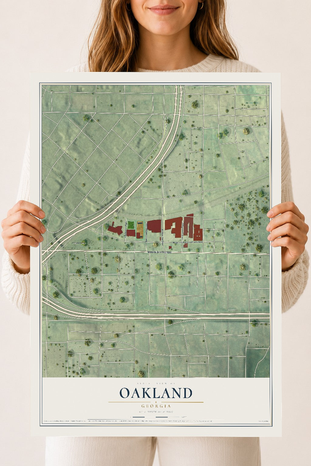 Oakland, Georgia map print, 18" x 24" Archival Matte Print mockup