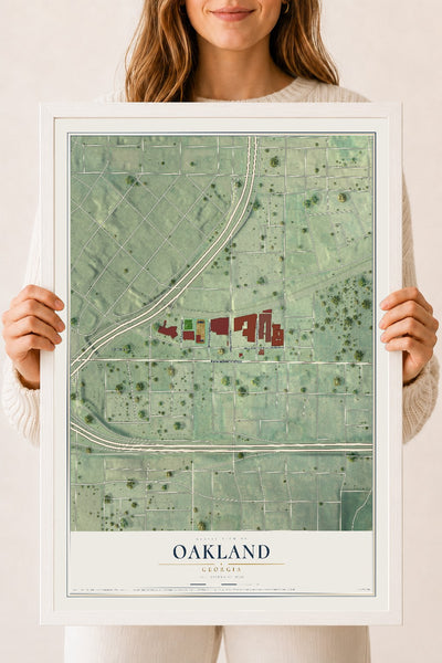 Oakland, Georgia map print, 18" x 24" W/ White Ayous Wood Frame mockup