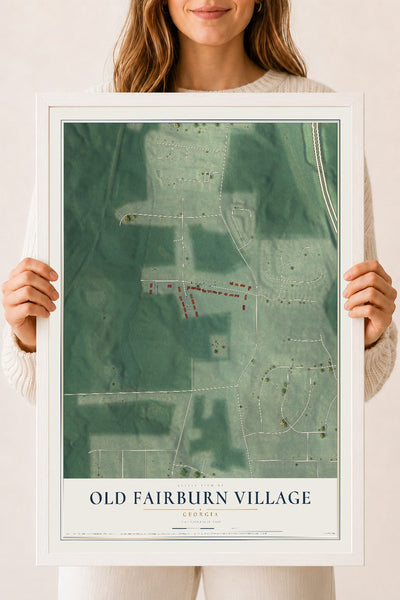 Old Fairburn Village, Georgia map print, 18" x 24" W/ White Ayous Wood Frame mockup