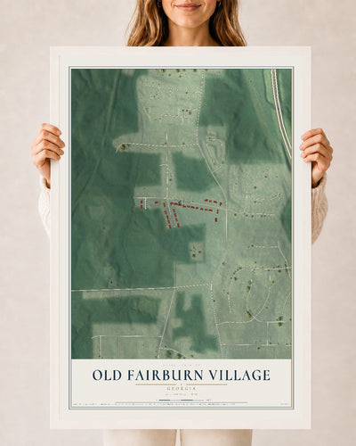 Old Fairburn Village, Georgia map print, 24" x 36" W/ White Ayous Wood Frame mockup