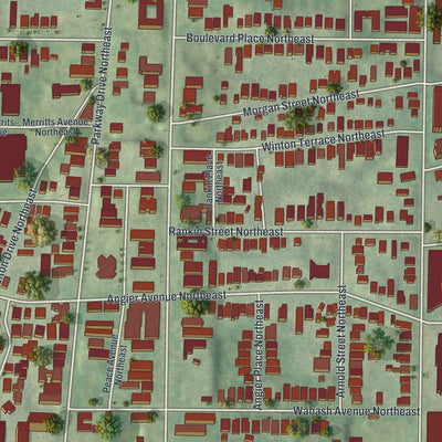 Close-up 1 of the Old Fourth Ward, Georgia map artwork
