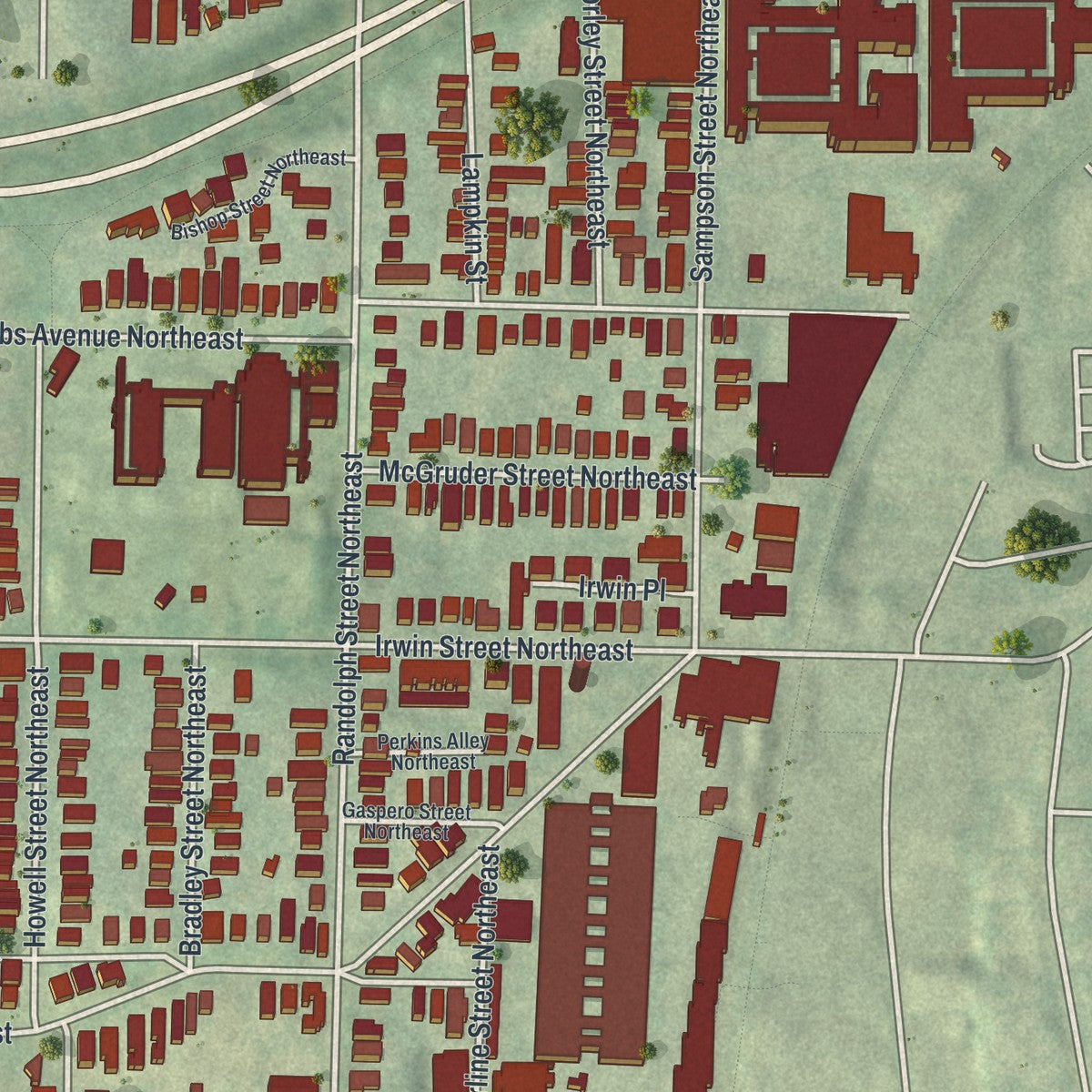 Close-up 2 of the Old Fourth Ward, Georgia map artwork