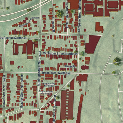 Close-up 2 of the Old Fourth Ward, Georgia map artwork