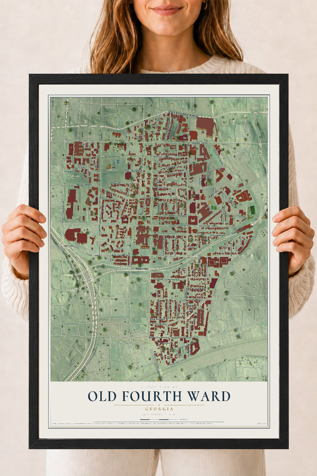 Old Fourth Ward, Georgia map print, 18" x 24" W/ Black Ayous Wood Frame mockup