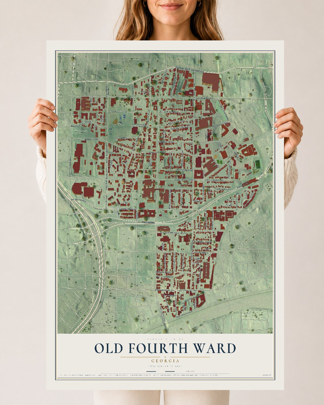 Old Fourth Ward, Georgia map print, 24" x 36" Archival Matte Print mockup