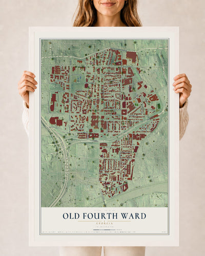 Old Fourth Ward, Georgia map print, 24" x 36" W/ White Ayous Wood Frame mockup