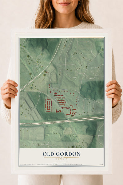 Old Gordon, Georgia map print, 18" x 24" W/ White Ayous Wood Frame mockup