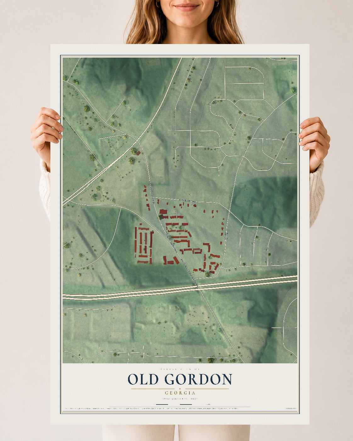 Old Gordon, Georgia map print, 24" x 36" Archival Matte Print mockup