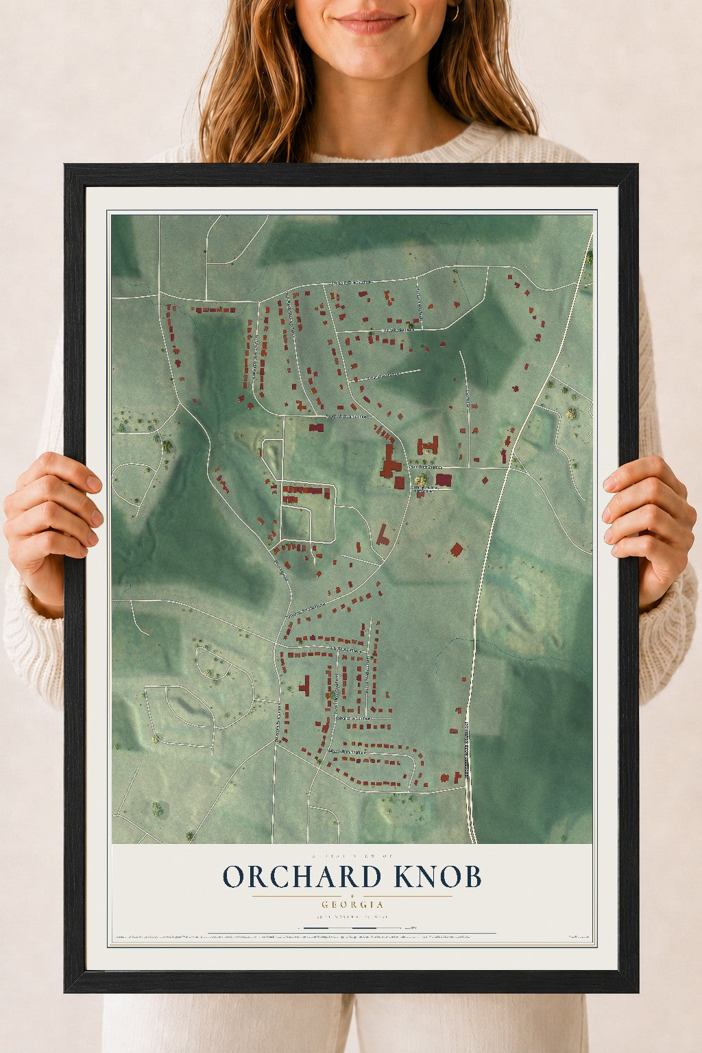 Orchard Knob, Georgia map print, 18" x 24" W/ Black Ayous Wood Frame mockup