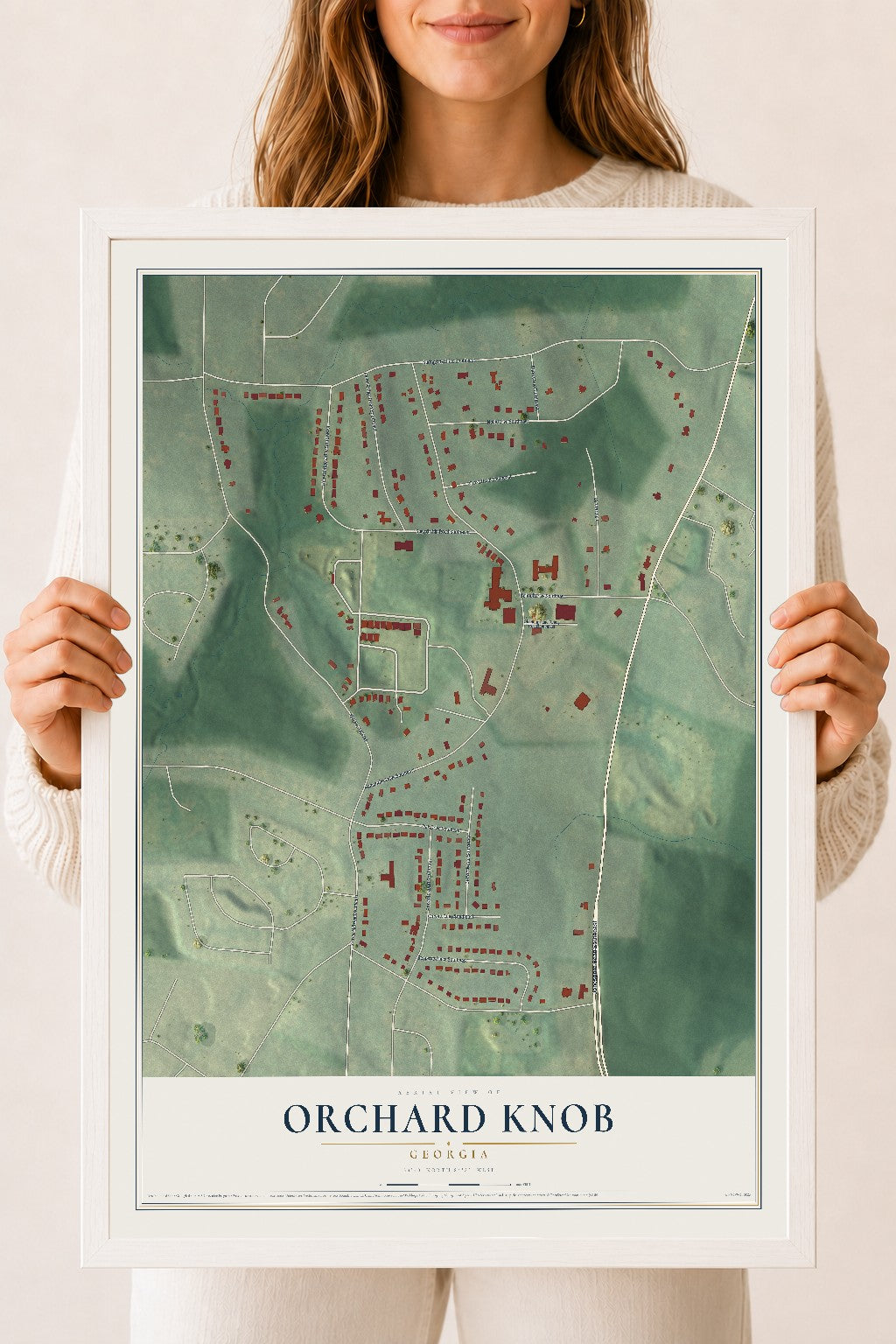 Orchard Knob, Georgia map print, 18" x 24" W/ White Ayous Wood Frame mockup