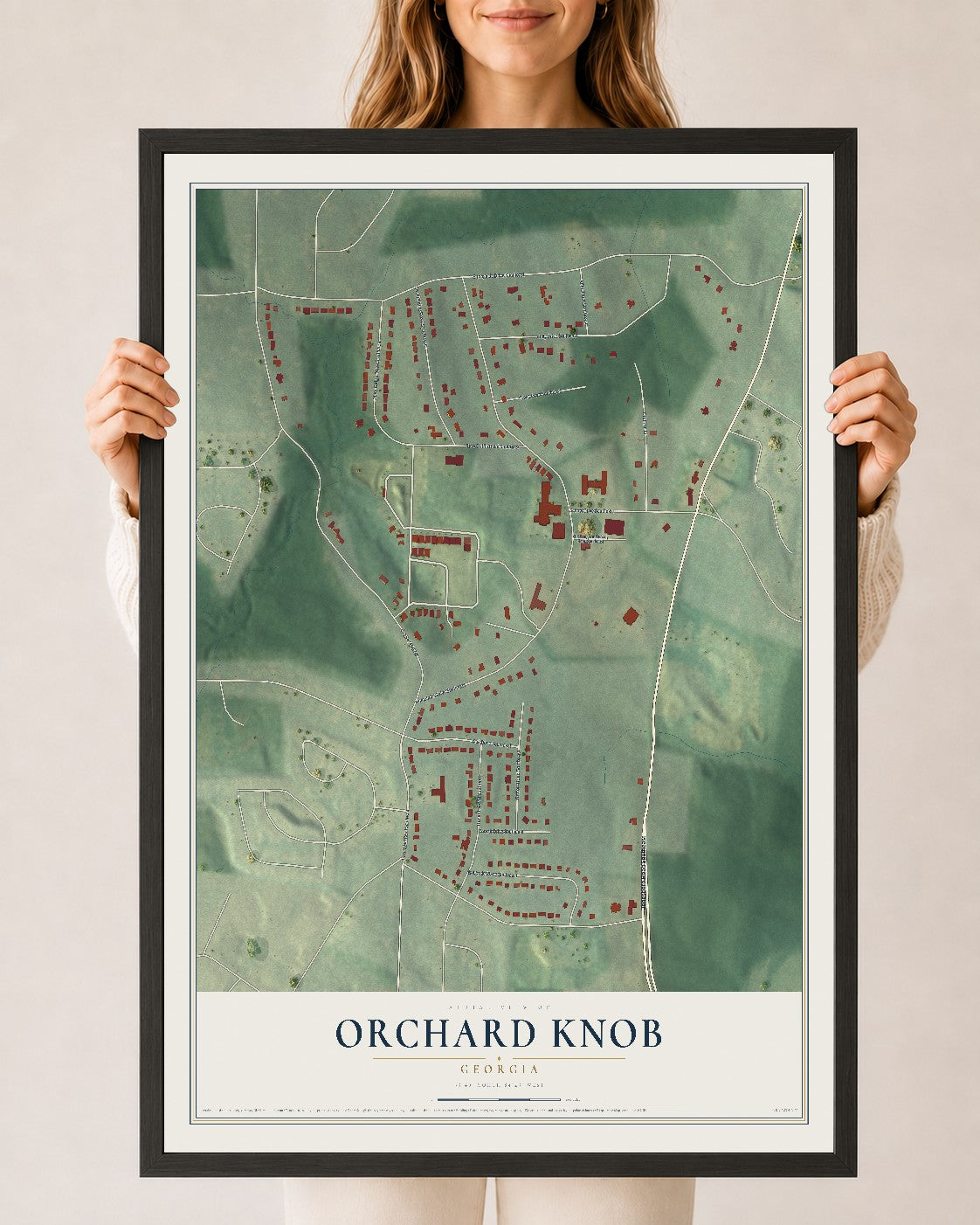 Orchard Knob, Georgia map print, 24" x 36" W/ Black Ayous Wood Frame mockup