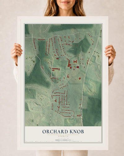 Orchard Knob, Georgia map print, 24" x 36" W/ White Ayous Wood Frame mockup