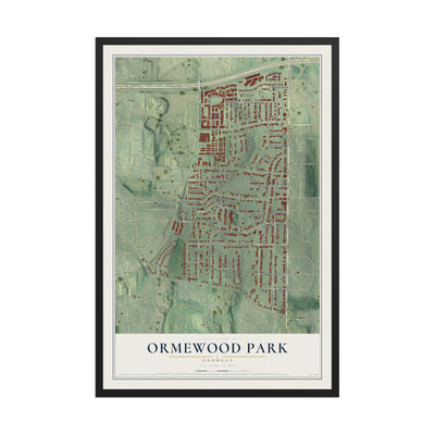 Ormewood Park, Georgia map print, 12" x 18" W/ Black Ayous Wood Frame mockup