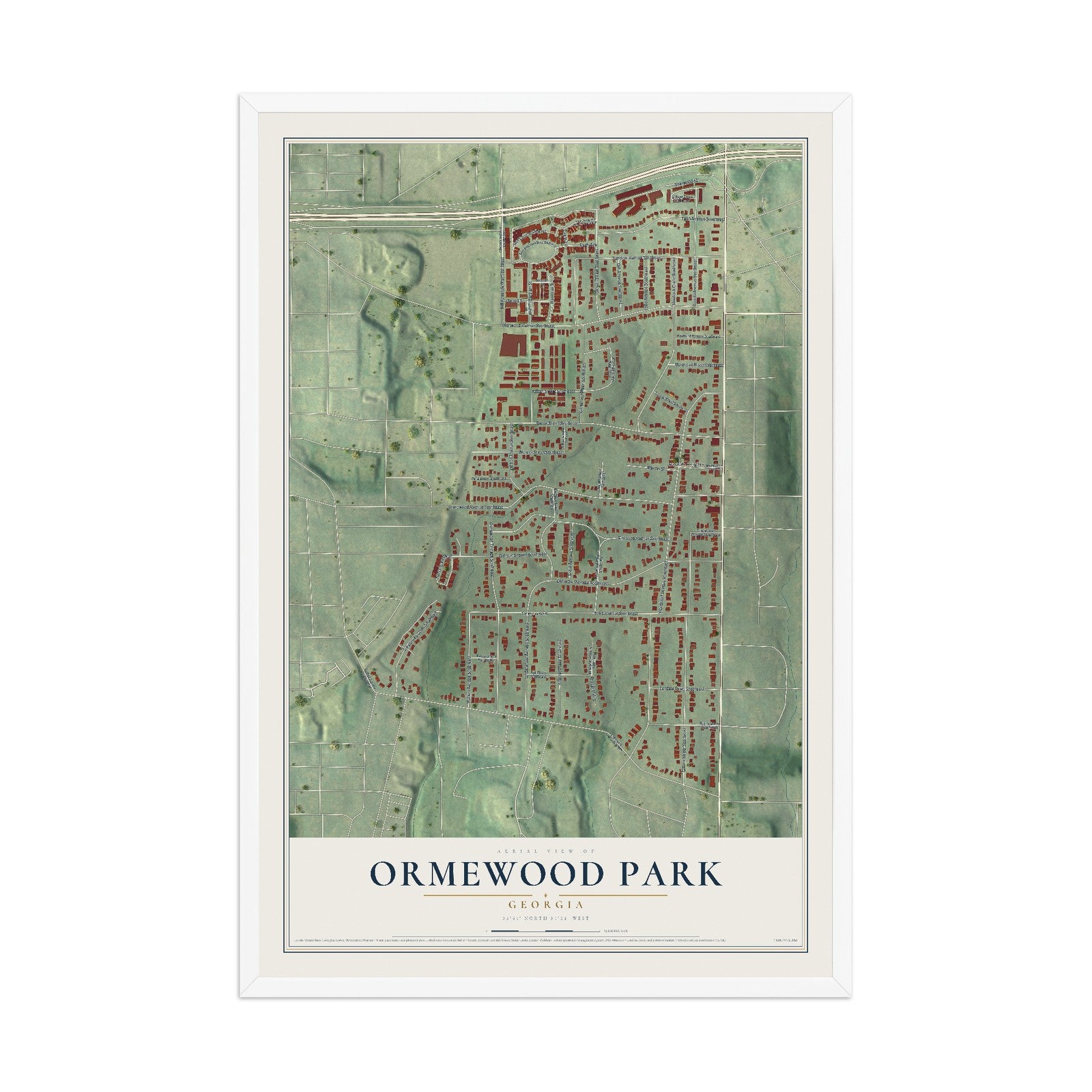 Ormewood Park, Georgia map print, 12" x 18" W/ White Ayous Wood Frame mockup