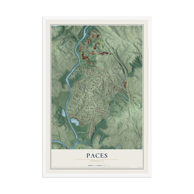 Paces, Georgia map print, 12" x 18" W/ White Ayous Wood Frame mockup