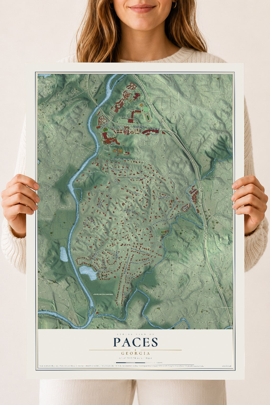 Paces, Georgia map print, 18" x 24" Archival Matte Print mockup