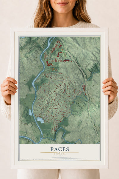 Paces, Georgia map print, 18" x 24" W/ White Ayous Wood Frame mockup