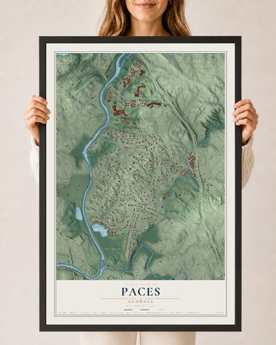 Paces, Georgia map print, 24" x 36" W/ Black Ayous Wood Frame mockup