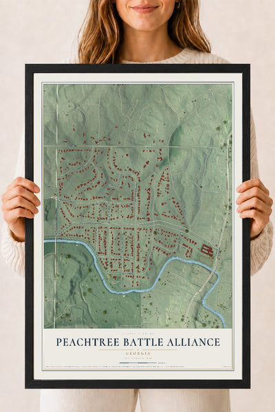 Peachtree Battle Alliance, Georgia map print, 18" x 24" W/ Black Ayous Wood Frame mockup