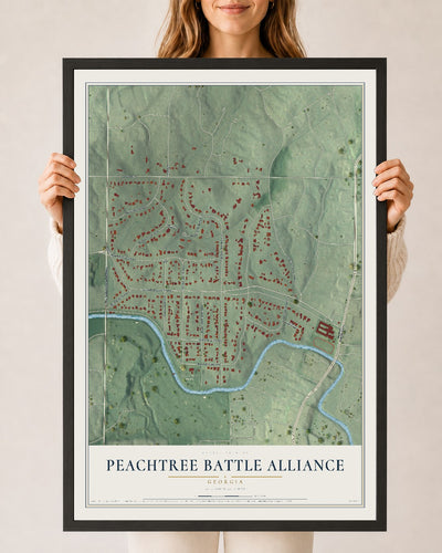 Peachtree Battle Alliance, Georgia map print, 24" x 36" W/ Black Ayous Wood Frame mockup