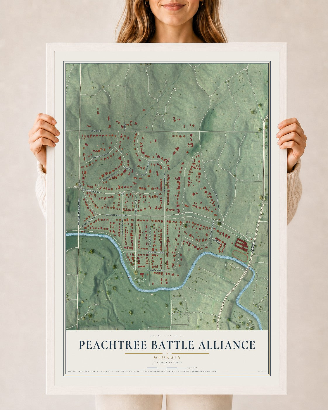 Peachtree Battle Alliance, Georgia map print, 24" x 36" W/ White Ayous Wood Frame mockup