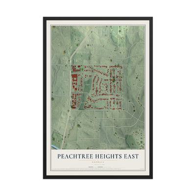 Peachtree Heights East, Georgia map print, 12" x 18" W/ Black Ayous Wood Frame mockup