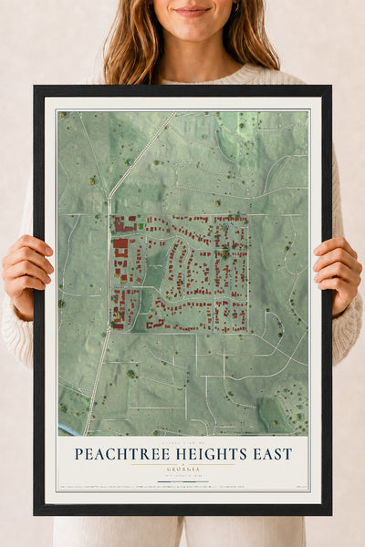 Peachtree Heights East, Georgia map print, 18" x 24" W/ Black Ayous Wood Frame mockup