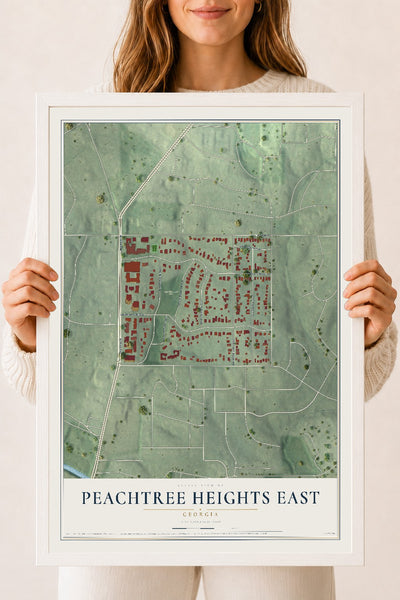 Peachtree Heights East, Georgia map print, 18" x 24" W/ White Ayous Wood Frame mockup