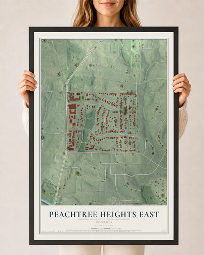 Peachtree Heights East, Georgia map print, 24" x 36" W/ Black Ayous Wood Frame mockup