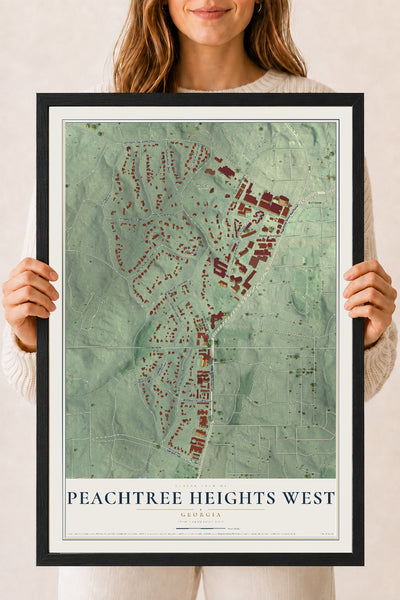 Peachtree Heights West, Georgia map print, 18" x 24" W/ Black Ayous Wood Frame mockup